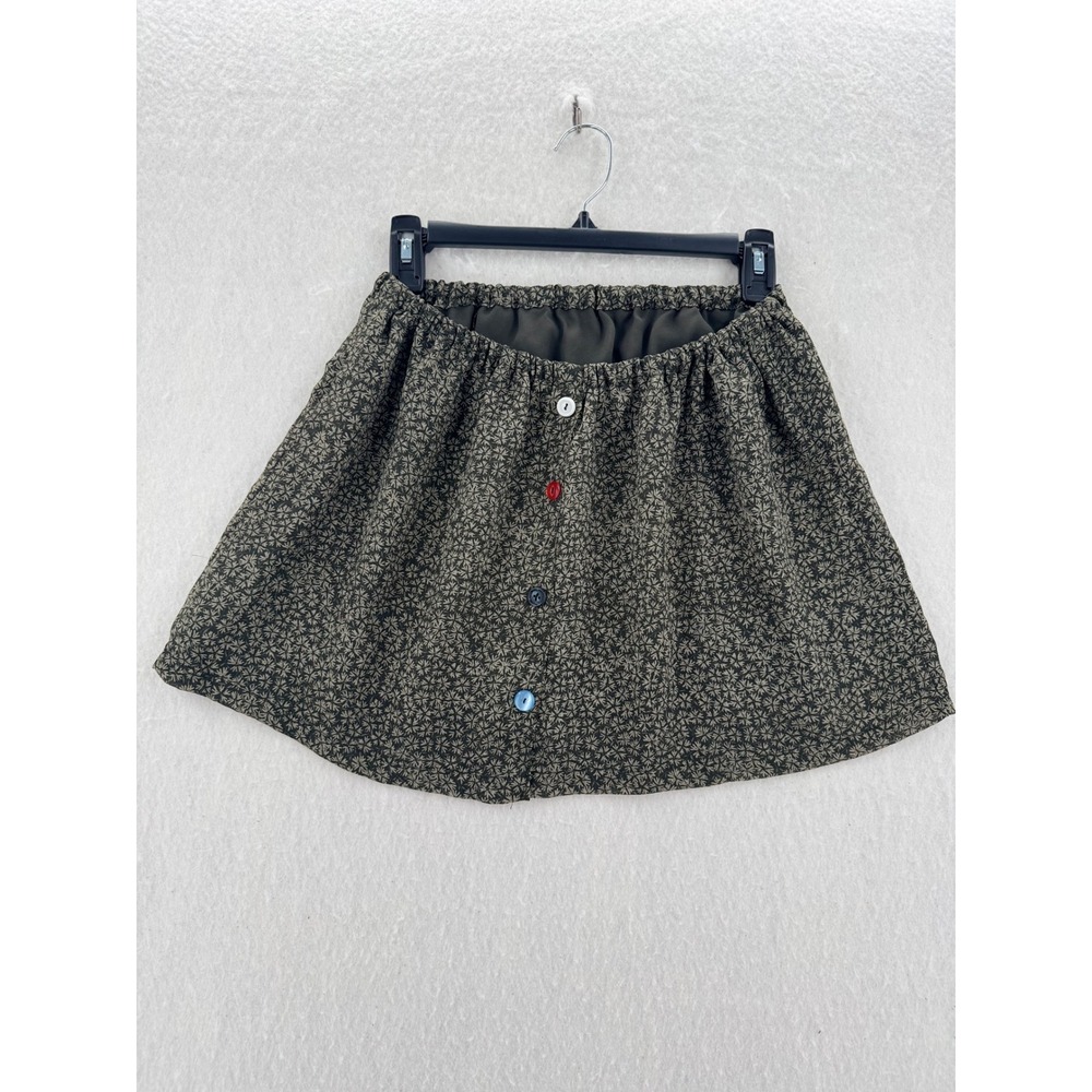 Unbranded - Mini Skirt Ditsy Floral Mismatched Buttons - Olive - S - Womens